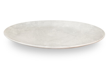 Grey circle marble plate isolated on white background.