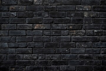 Fototapeta premium Black brick wall background texture, dark grunge black bricks backdrop for design or wallpaper with space for text.