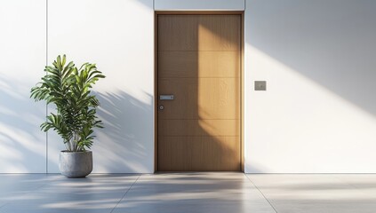 Modern Entrance Door Design Featuring Wooden Panels and Stylish White Wall for Contemporary Homes