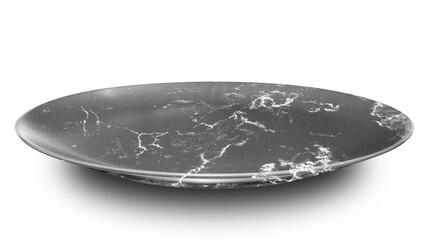 Black circle marble plate isolated on white background.