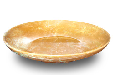 Empty Brown circle marble plate isolated on white background.
