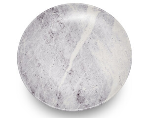Grey circle marble plate isolated on white background.