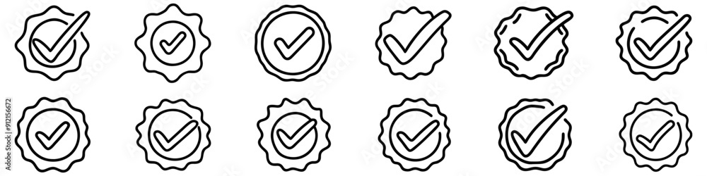 Aufkleber quality icon. set of drawn quality marks with checkmark, representing reliability and quality. vecto