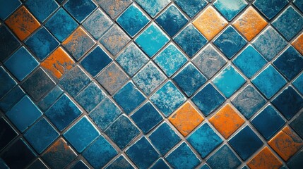 Blue and Orange Tiled Floor Close-Up