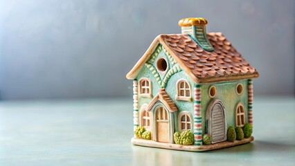 Miniature ceramic house with intricate details and pastel colors , tiny, figurine, home decor, collectible