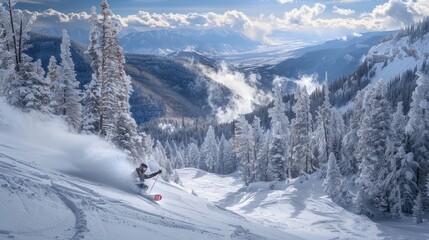 Obraz premium Skiing Down a Mountain with a Stunning View