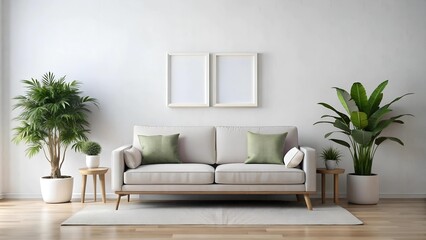 Serene Minimalist Lounge: A Touch of Greenery  Generative AI