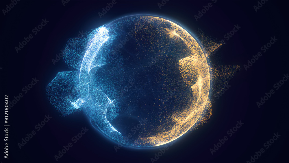Poster abstract colored bright glowing background with a sphere core atom energy burning ball circle made o