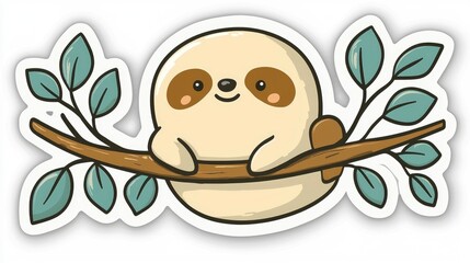 Obraz premium Cute Cartoon Sloth Hanging on a Branch