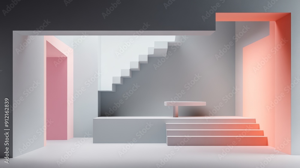Aufkleber an optical illusion room with impossible geometry and gravity-defying objects.