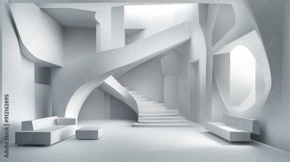 Aufkleber an optical illusion room with impossible geometry and gravity-defying objects.