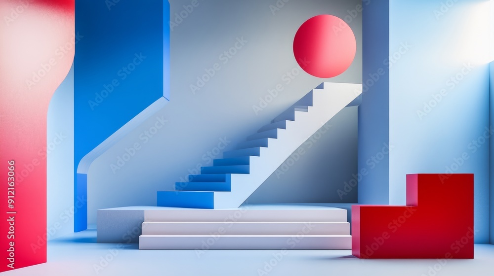 Aufkleber an optical illusion room with impossible geometry and gravity-defying objects.