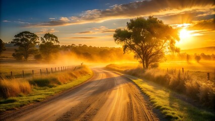 Obraz premium Golden Hour on a Dusty Road AI Generated