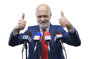 Cheerful politician celebrating his success