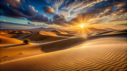 Golden Hour Dunes: A Tapestry of Light and Shadow  AI Generated