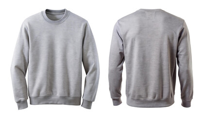 Set of grey gray front and back view tee sweatshirt sweater long sleeve on white background. Mockup © Pixel Stock