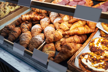Street food. pastries and various vegan snacks in of a street shop. Fast food.display case with pastries and sandwiches