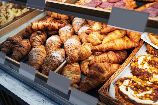 Street food. pastries and various vegan snacks in of a street shop. Fast food.display case with pastries and sandwiches