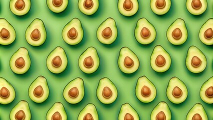 A Symphony of Green: A Seamless Pattern of Sliced Avocados Against a Vibrant Green Background  Generative AI