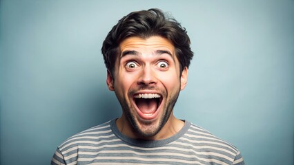 Excited facial expression of a person, excited, happy, enthusiastic, thrilled, joy, elated, cheerful, positive