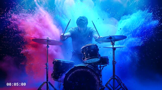 A drummer performing at concert. Seamless loop video background