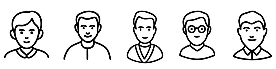 Set of linear avatar icons. Men face avatar icon isolated. Black avatar icon in flat design. Vector illustration