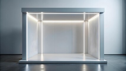 Modern Exhibition Booth Design with White Neon Lighting and a Blank Canvas for Display  Generative AI