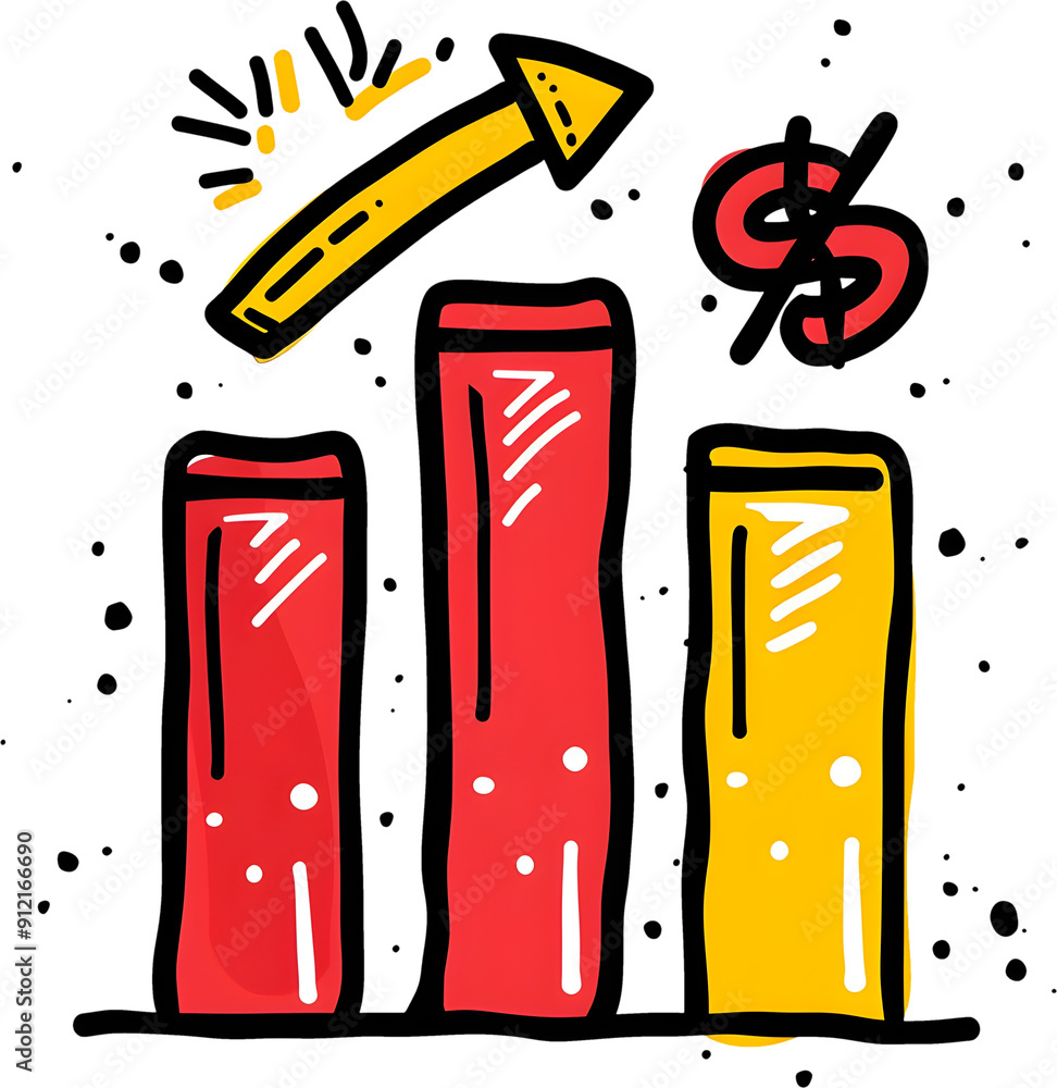 Aufkleber playful doodle icon of bar graph with percentage sign symbolizing interest rate for ui design