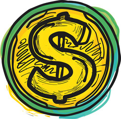 Playful Doodle Dollar Sign Icon Inside Circle Symbolizing Principal Amount
