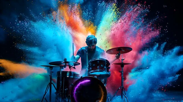 Drummer at concert. Seamless looping time-lapse 4k video animation background
