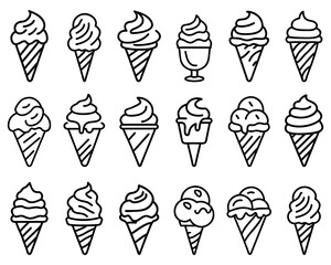 Ice cream icon. Set of drawn linear ice cream icons representing pleasure and delectation. Vector illustration
