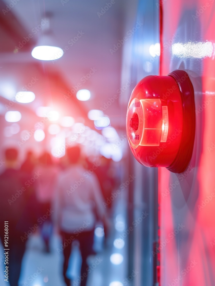 Aufkleber a bright red fire alarm with an illuminated light and button is mounted on the wall, alerting people