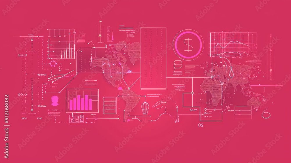 Poster global business analytics and financial data visualization - a digital illustration depicting financ