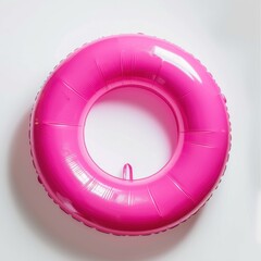 Top view of hot pink inflatable pool float isolated on white background