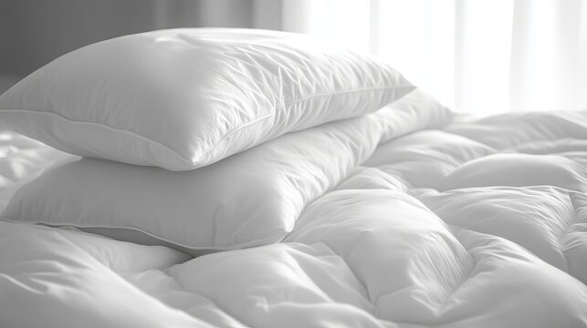 A pile of pillows sitting on top of a bed covered in white sheets