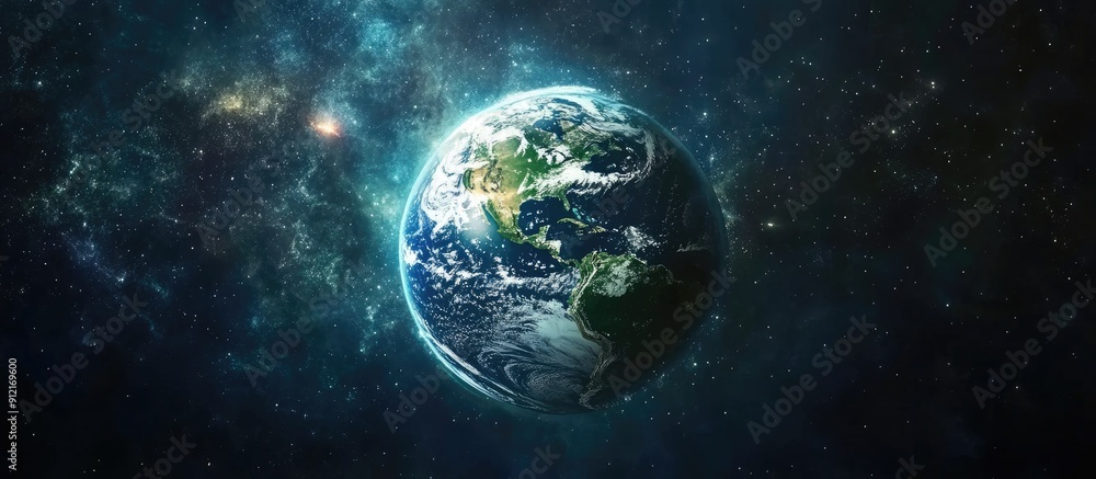 Poster 3d rendering of earth globe with space elements