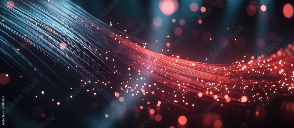Poster 3d rendering of illuminated fiber optics set against a dark backdrop