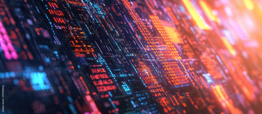 Aufkleber abstract 3d rendering of digital technology with binary code and cybersecurity elements