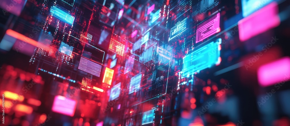 Poster 3d rendering of tech failure effects featuring dynamic screen glitches and diverse interference visu