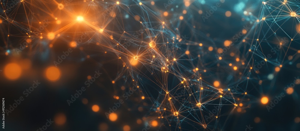 Poster abstract background of technological and scientific concepts featuring a network and data system sho