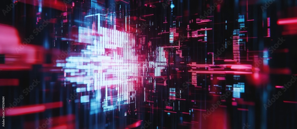 Poster 3d rendering of future text with technological glitch effects and screen interference