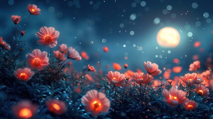 Fototapeta premium Enchanted Field Under a Full Moon