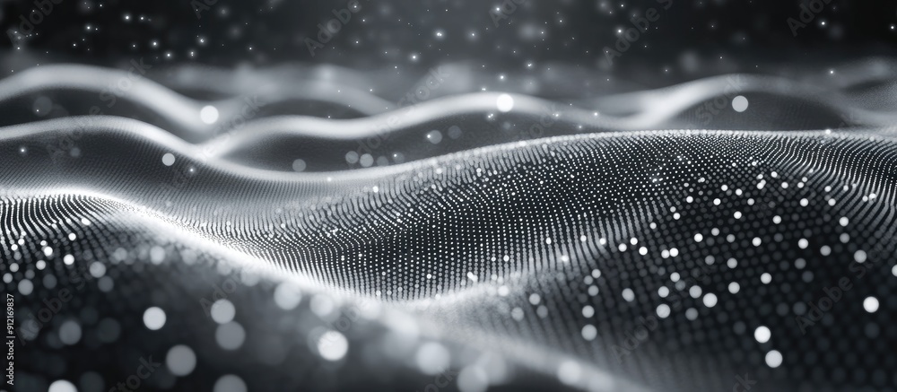 Poster abstract gray and white dot wave texture background representing light technology and big data conce