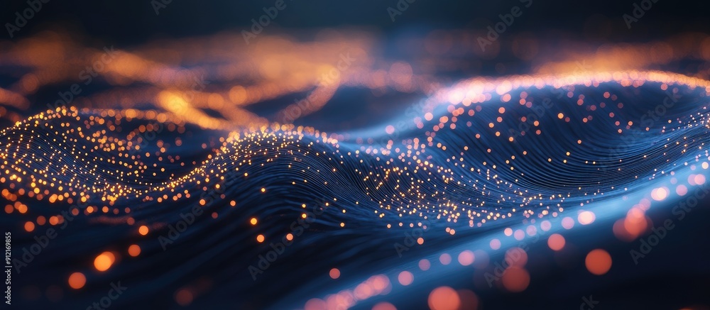 Poster abstract network connections featuring luminous points and lines on a dark gradient background ideal