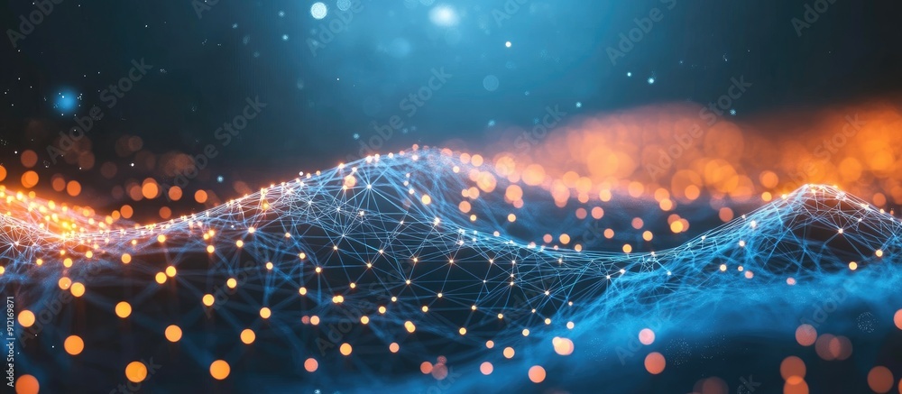 Poster abstract polygonal background with dots and lines representing network connectivity science and tech