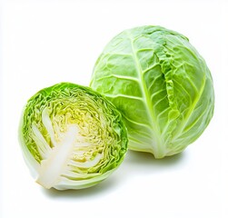 Obraz premium A head of cabbage cut in half on a white background
