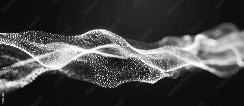 Poster abstract white digital waves with flowing particles and points concept of cyberspace and digital con