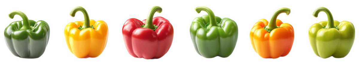 Collection of various bell pepper isolated on transparent background
