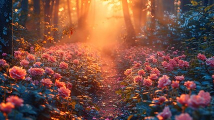 Obraz premium Magical Forest Path at Sunrise