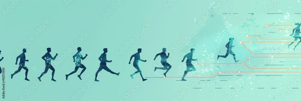 Poster running towards success: a visual representation of growth and progress - this image depicts a group